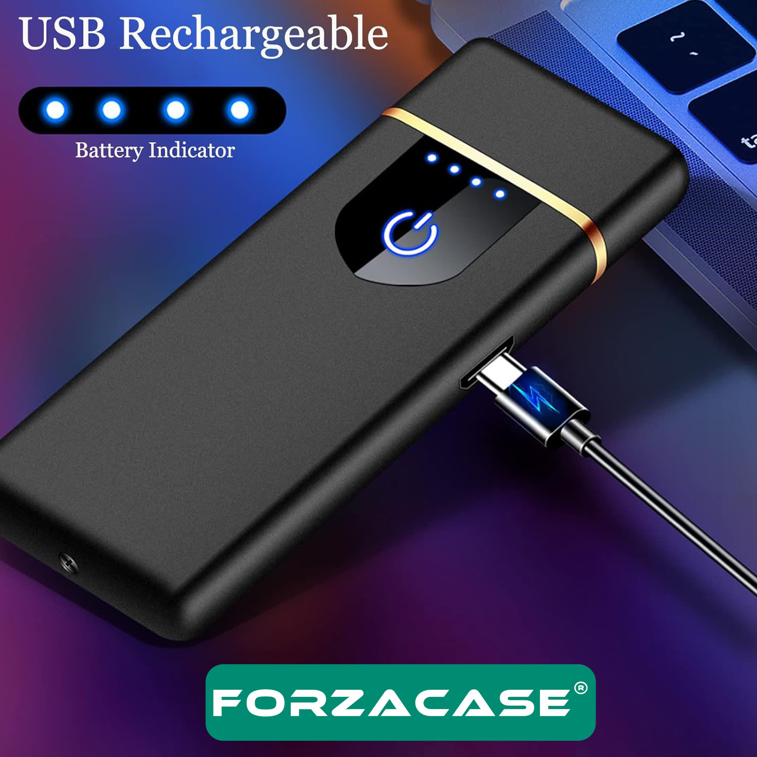 Forzacase Metal Çerçeveli USB Şarjlı Dokunmatik Alevsiz Elektronik Tesla Çakmak Hediye Çakmak FC375