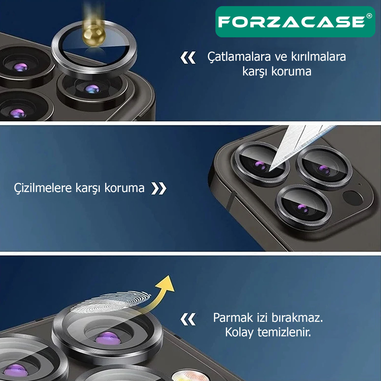 Forzacase iPhone 16 ile uyumlu Parmak İzi Bırakmayan Anti-Reflective Kamera Lens Koruyucu - FC438