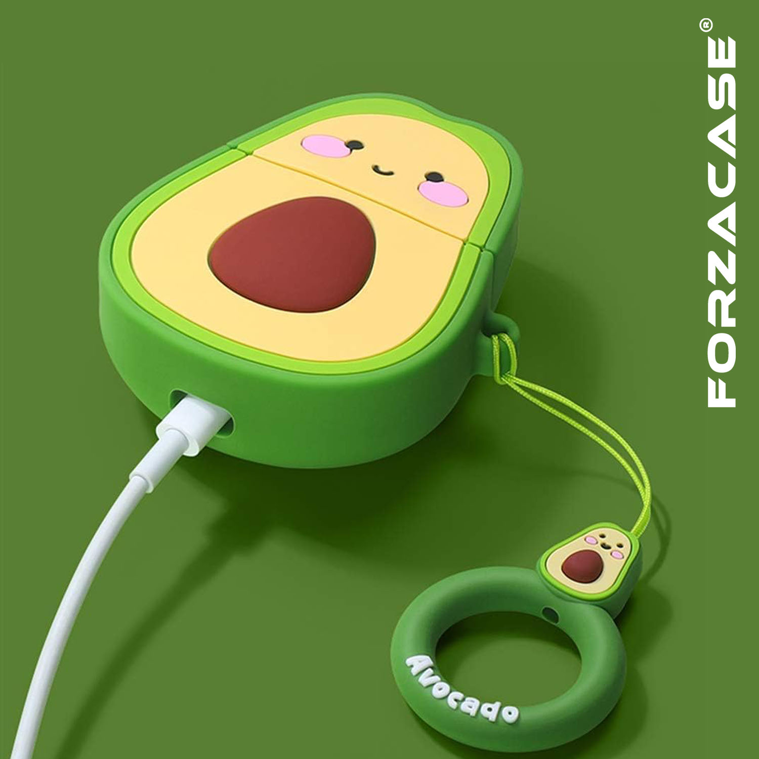Forzacase Airpods 1 / 2 uyumlu Avokado Desenli Anahtar Askılıklı Bluetooth Kulaklık Kılıfı - FC382