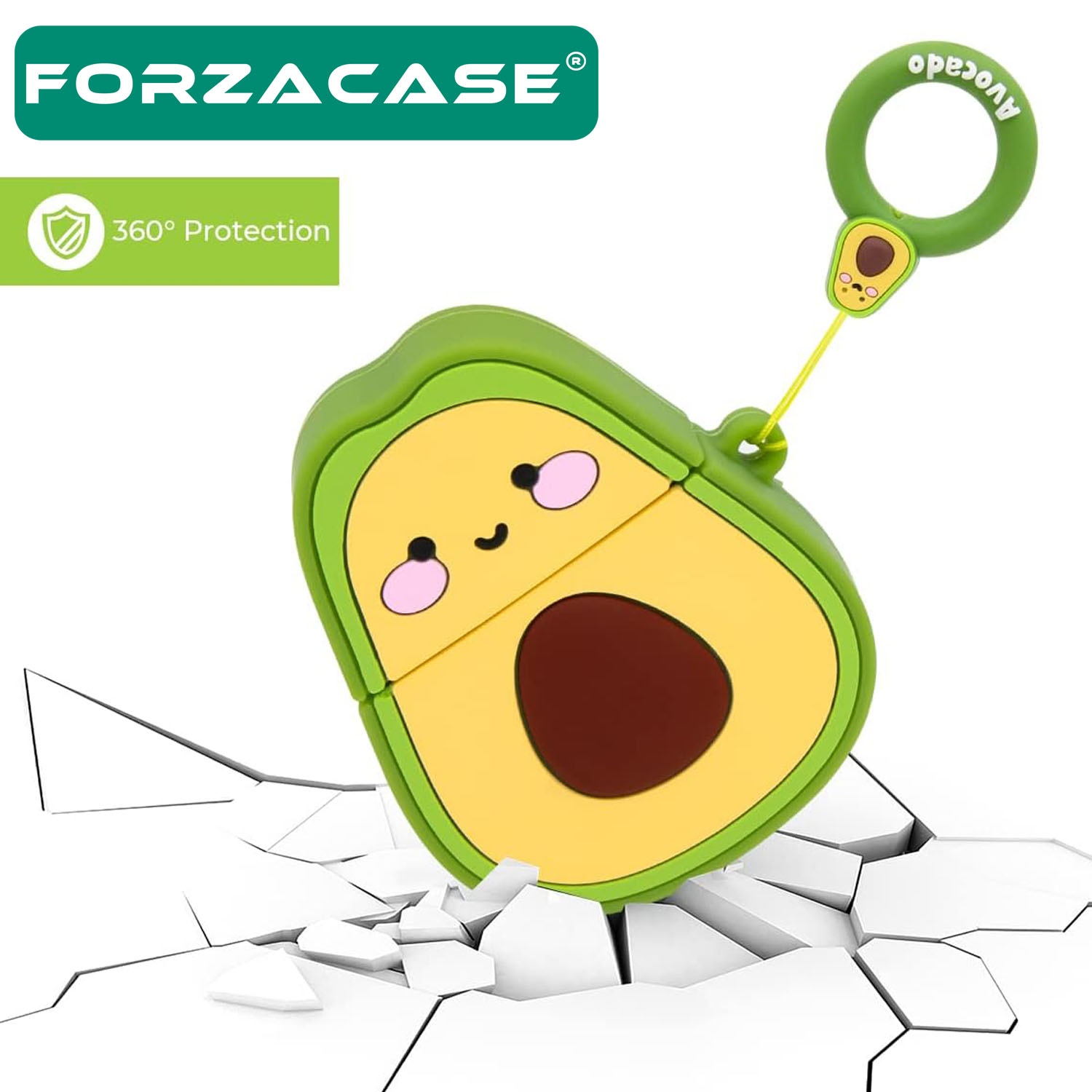 Forzacase Airpods 1 / 2 uyumlu Avokado Desenli Anahtar Askılıklı Bluetooth Kulaklık Kılıfı - FC382
