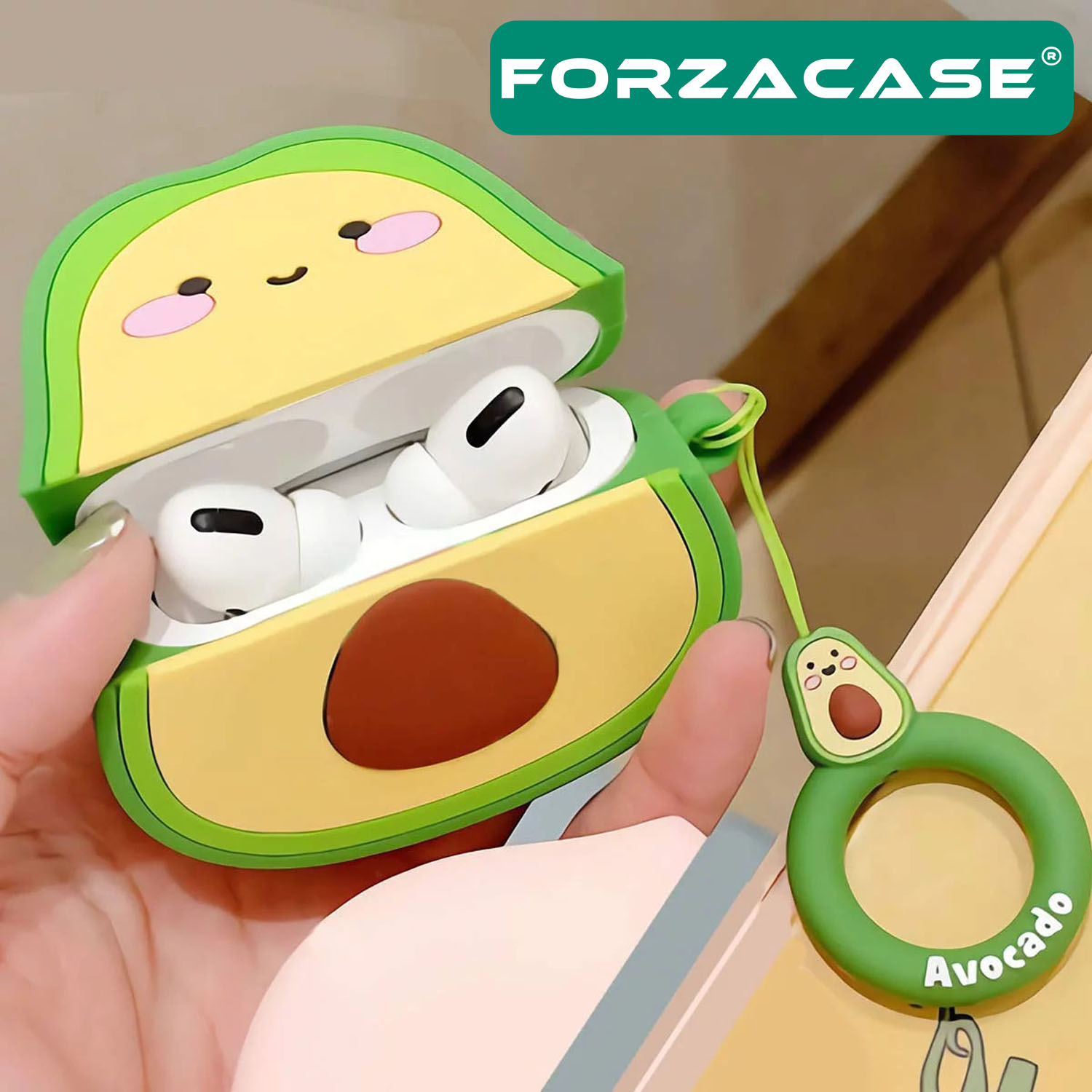Forzacase Airpods Pro uyumlu Avokado Desenli Anahtar Askılıklı Bluetooth Kulaklık Kılıfı - FC383
