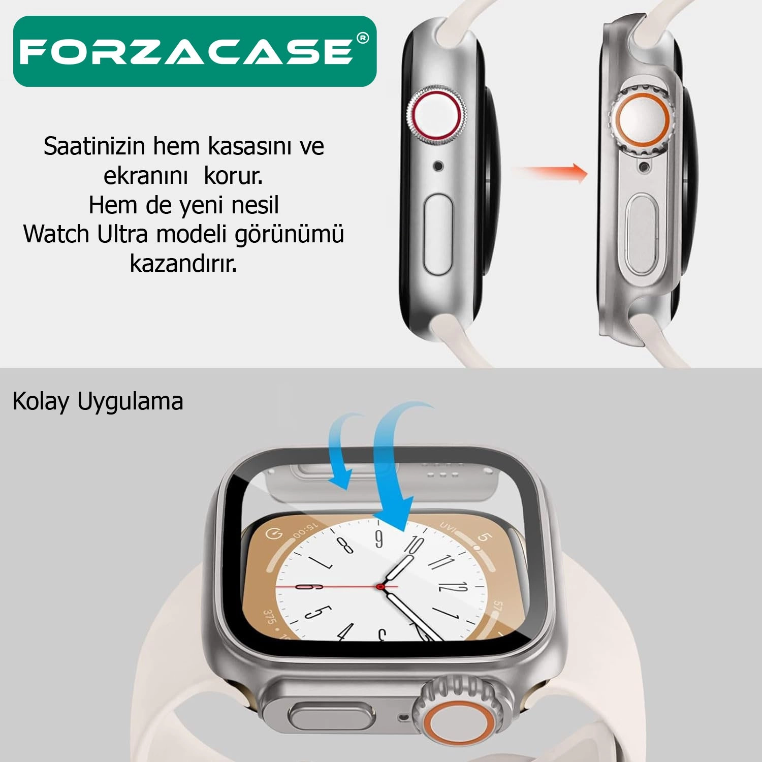 Forzacase Apple Watch 10 42mm uyumlu Full Ekran Kasa Koruyucu ve Watch Ultra Çevirici Kılıf - FC398