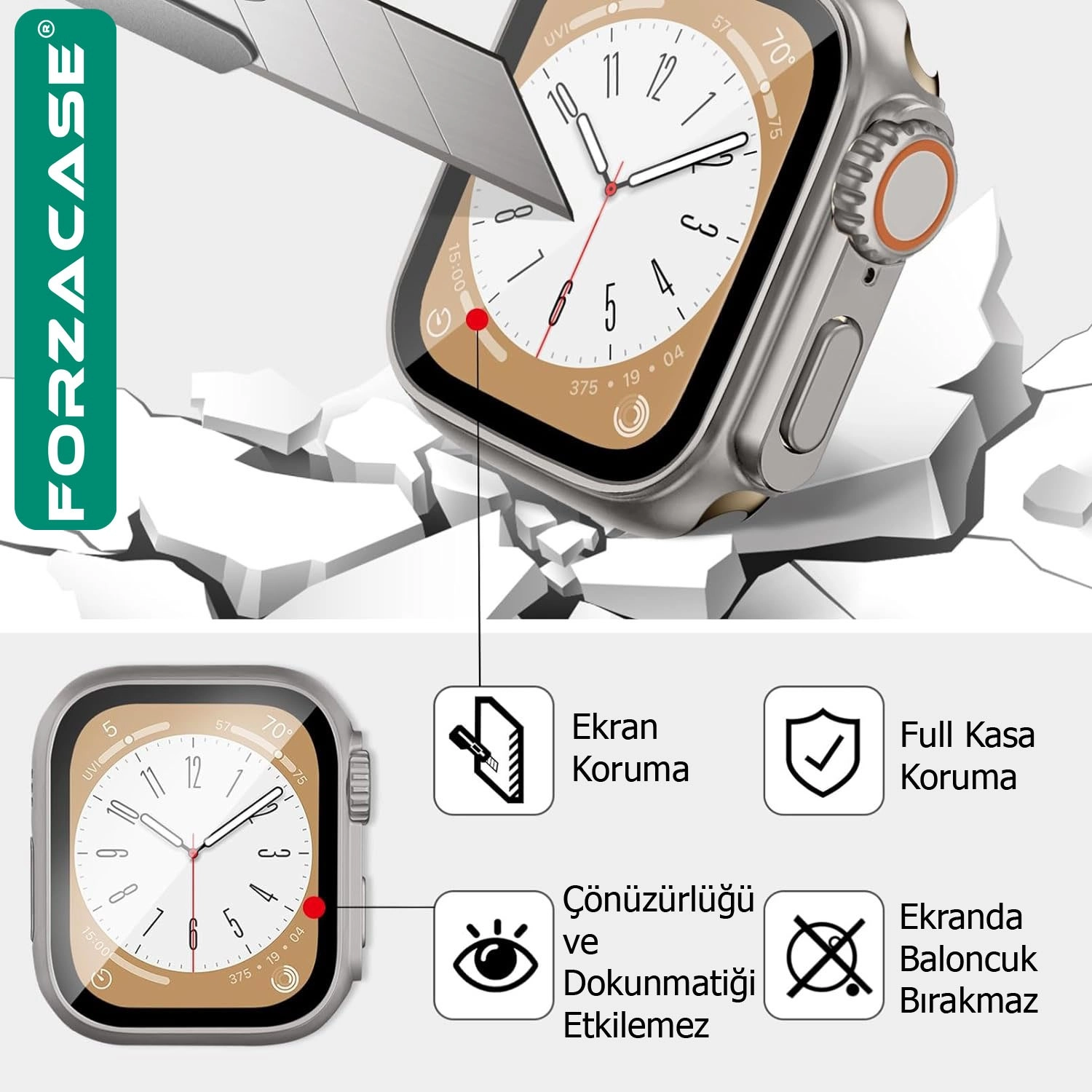 Forzacase Apple Watch 10 42mm uyumlu Full Ekran Kasa Koruyucu ve Watch Ultra Çevirici Kılıf - FC398