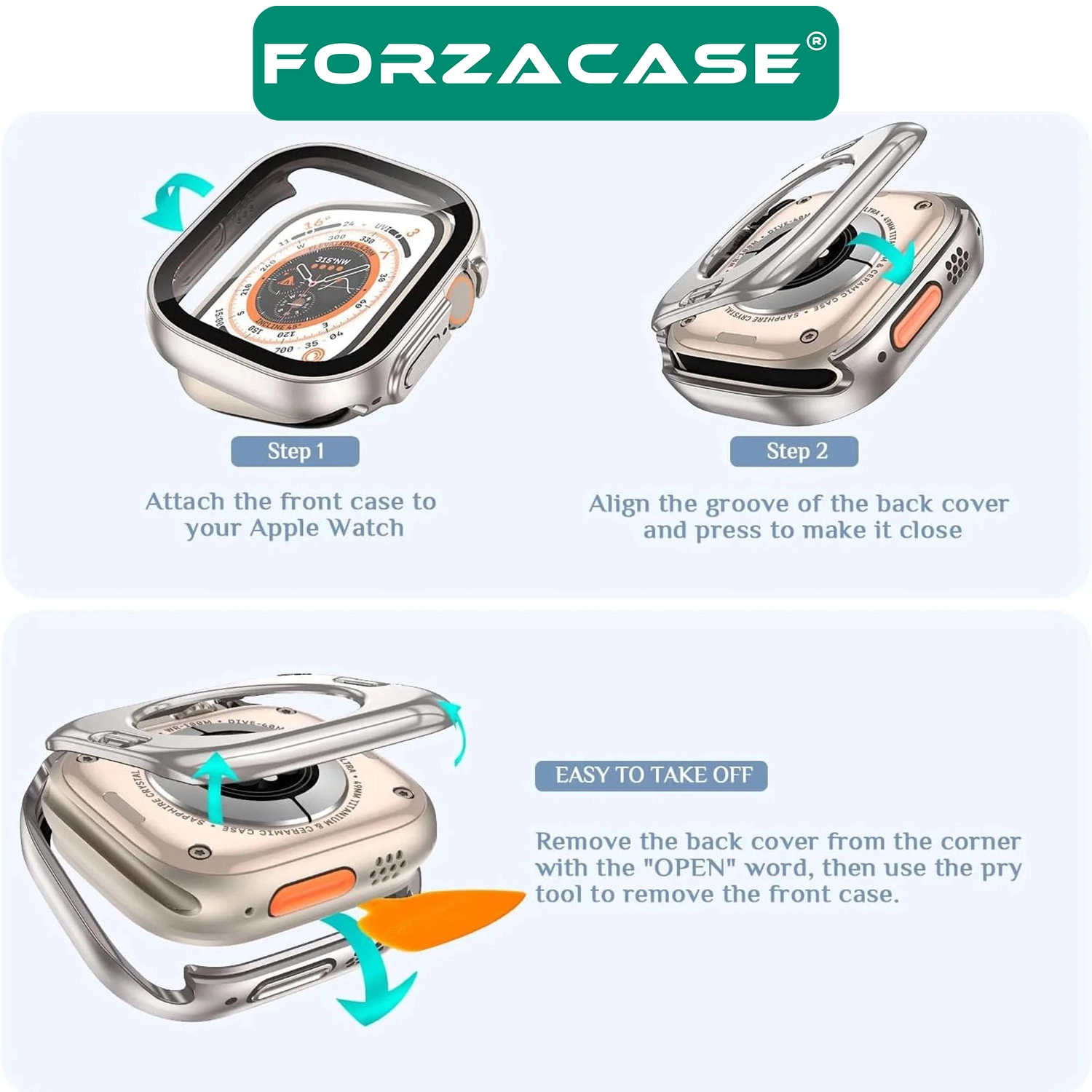 Forzacase Apple Watch 10 46mm uyumlu Full Ekran Kasa Koruyucu ve Watch Ultra Çevirici Kılıf - FC398