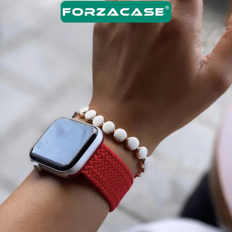 Forzacase Apple Watch 12 46mm ile uyumlu Hasır Örgü Solo Loop Kordon Kayış - FC401