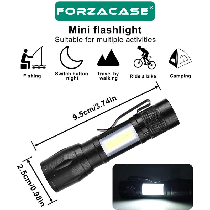 Forzacase 3 Watt Şarj Edilebilir Alüminyum Su Geçirmez 3 Modlu Mini El Feneri - FC403