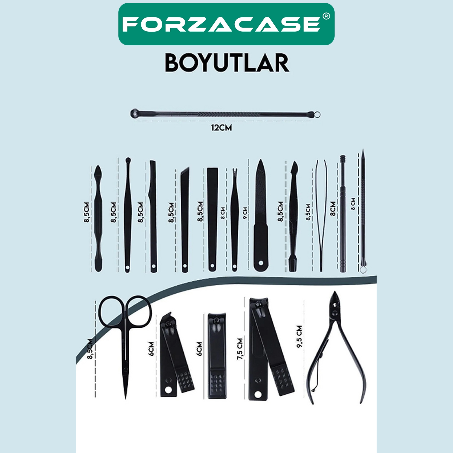 Forzacase Çantalı 17 Parça Paslanmaz Çelik Profesyonel Manikür Pedikür Seti - FC405