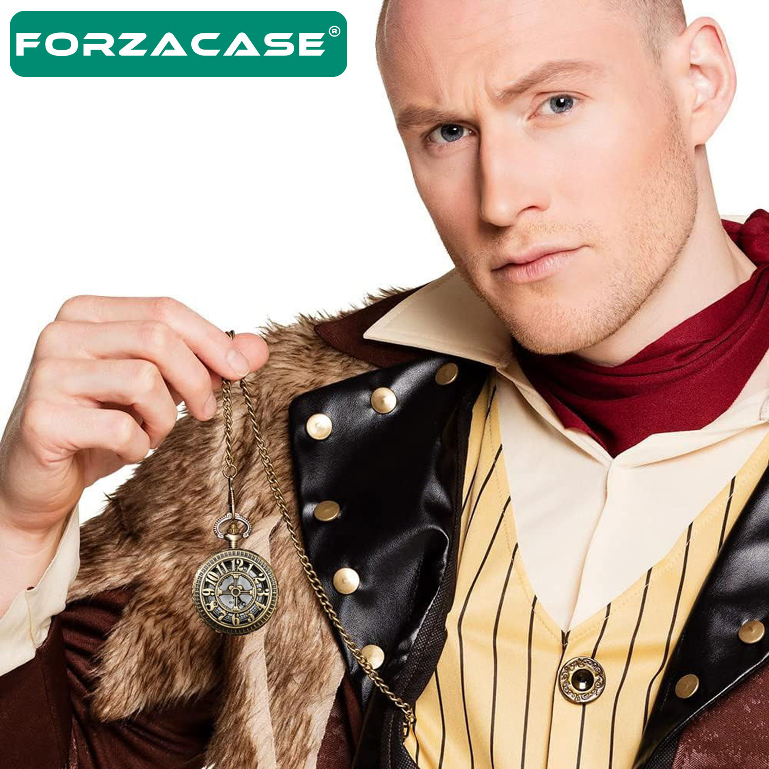 Forzacase Retro Vintage Özel Bronz Rakam İşlemeli Tasarım Köstekli Cep Saati - FC412