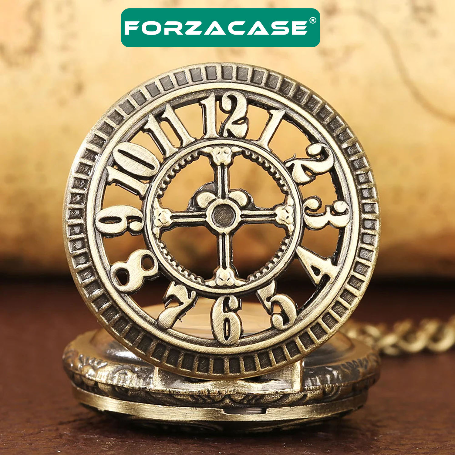 Forzacase Retro Vintage Özel Bronz Rakam İşlemeli Tasarım Köstekli Cep Saati - FC412