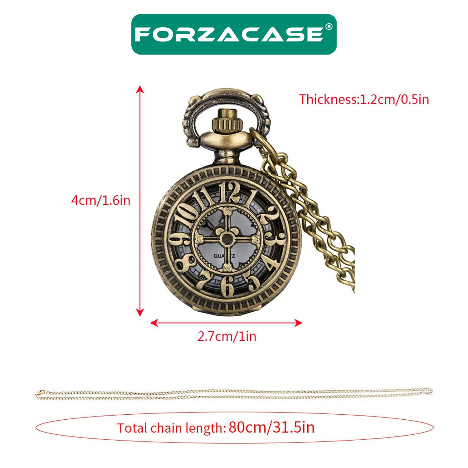 Forzacase Retro Vintage Özel Bronz Rakam İşlemeli Tasarım Köstekli Cep Saati - FC412