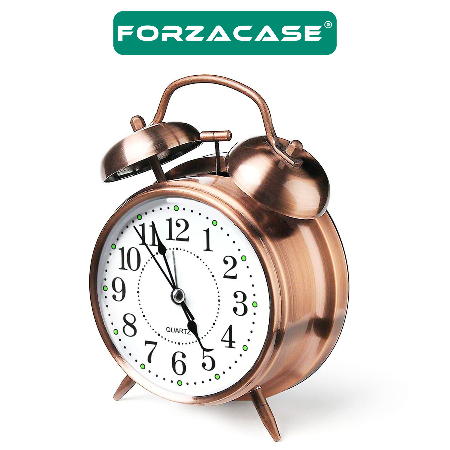 Forzacase Vintage Retro Tasarım Büyük Boy Işıklı ve Alarmlı Bakır Çalar Saat - FC414