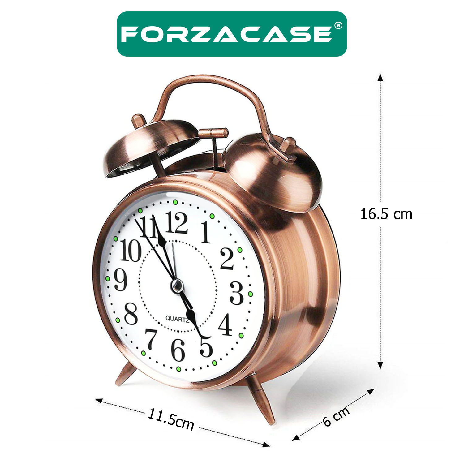 Forzacase Vintage Retro Tasarım Büyük Boy Işıklı ve Alarmlı Bakır Çalar Saat - FC414