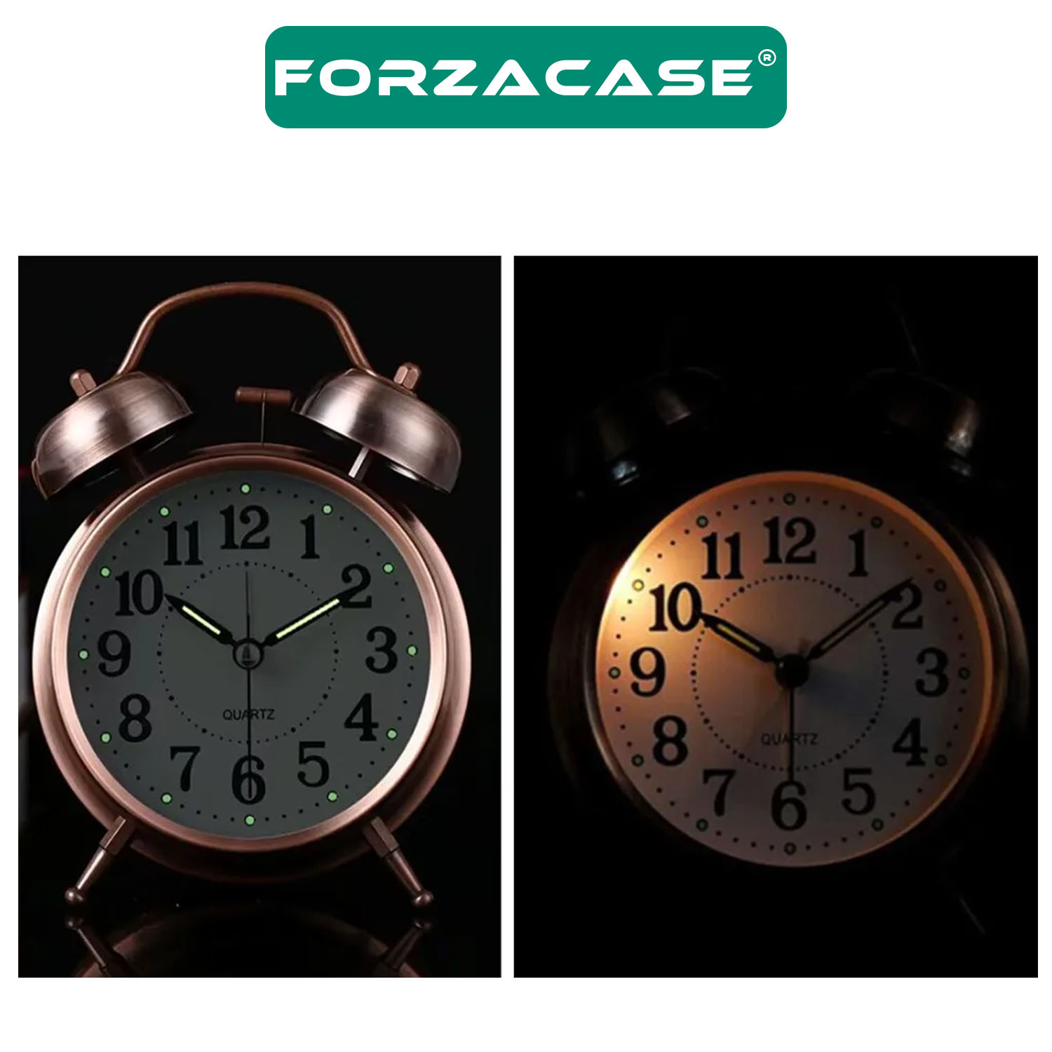 Forzacase Vintage Retro Tasarım Büyük Boy Işıklı ve Alarmlı Bakır Çalar Saat - FC414