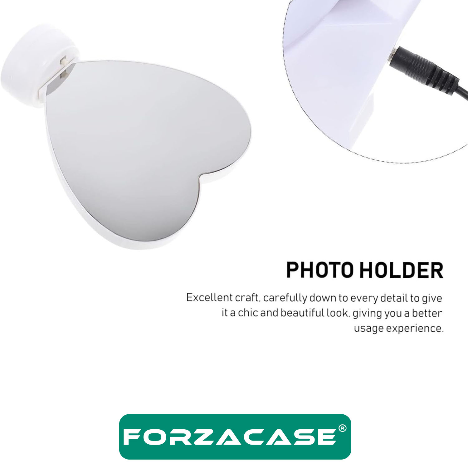 Forzacase LED Işıklı Kalp Sihirli Ayna Fotoğraf Çerçevesi Dekoratif Hediyelik - FC415