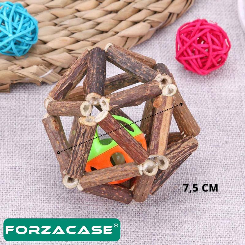 Forzacase Ahşap Diş Temizleyici Çıngıraklı Matatabi Oyun Topu 7,5cm - FC421