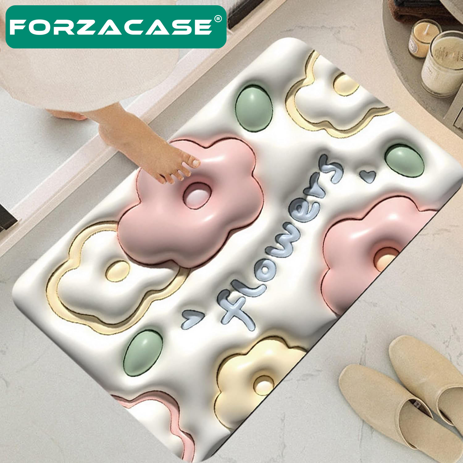 Forzacase Banyo Paspası Kaymaz Tabanlı Süper Emici 3D Tasarım Banyo Mutfak Paspası - FC425