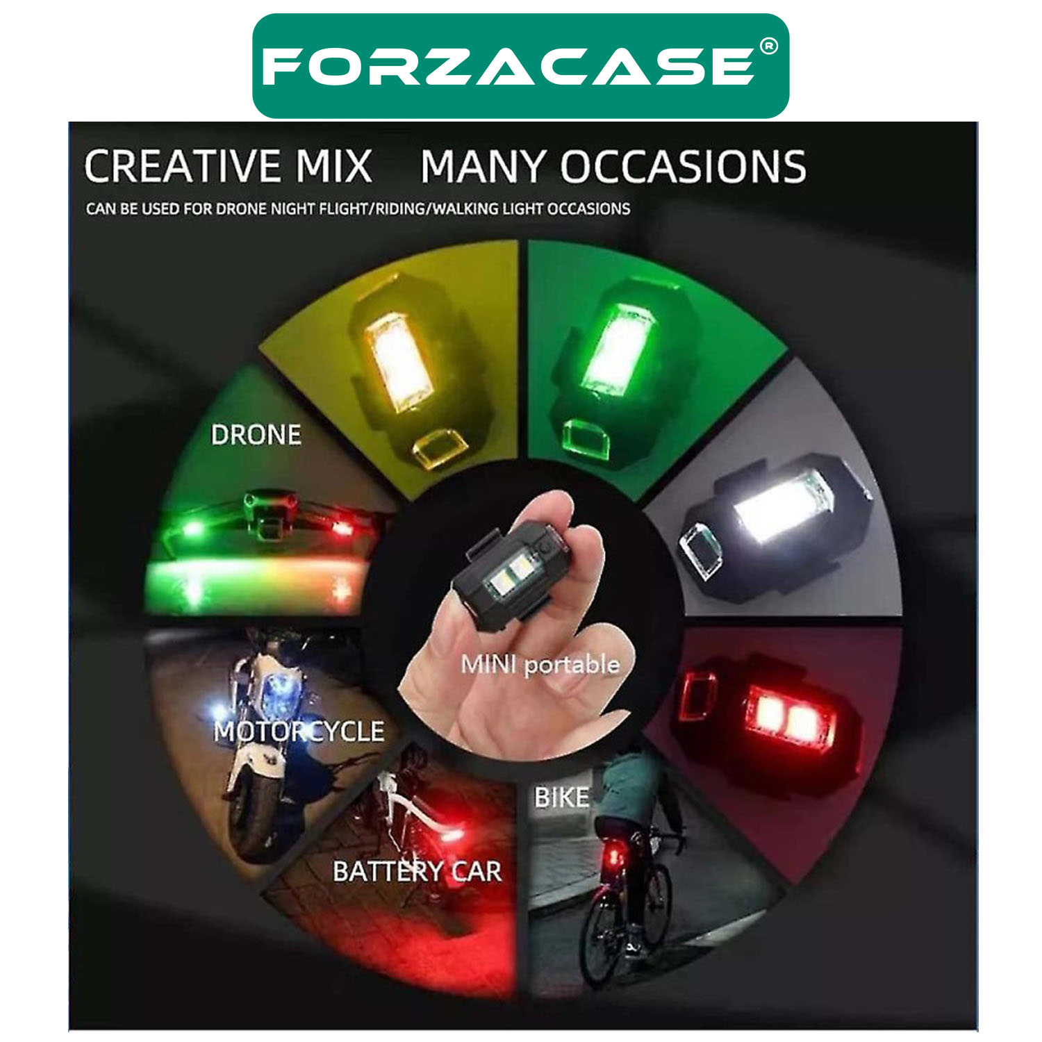 Forzacase 7 Renkli RGB Şarjlı Flaşör Led İkaz Lambası Bisiklet Motosiklet Drone Uçak Kanadı - FC427