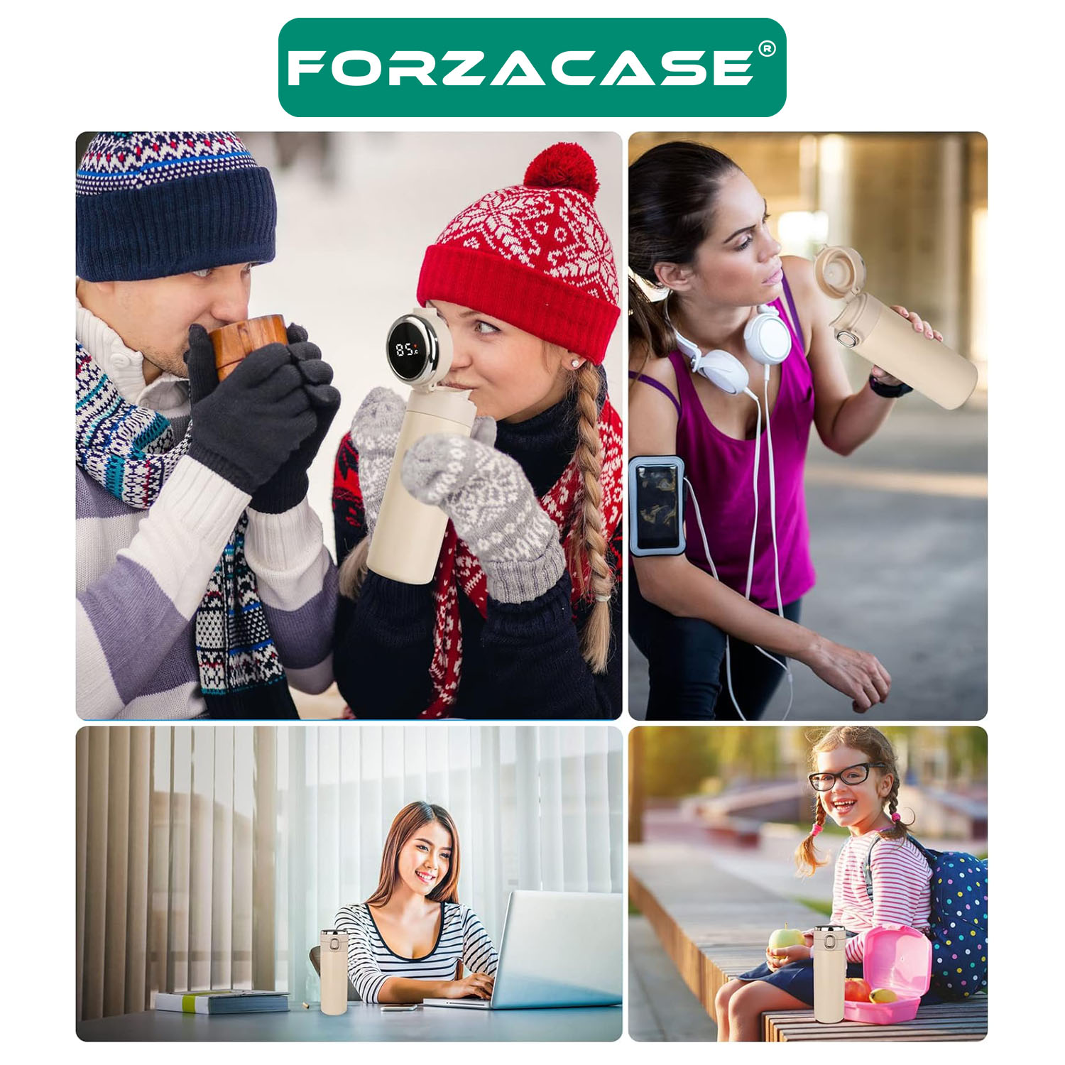 Forzacase Paslanmaz Çelik 420 ml Termometreli 8 Saat Sıcak Soğuk Tutan Çay Kahve Su Termosu - FC430