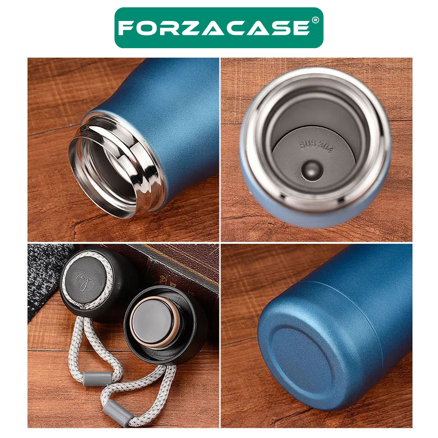 Forzacase Paslanmaz Çelik 500 ml Sıcak Soğuk Tutan Çay Kahve Su İpli El Termosu - FC433
