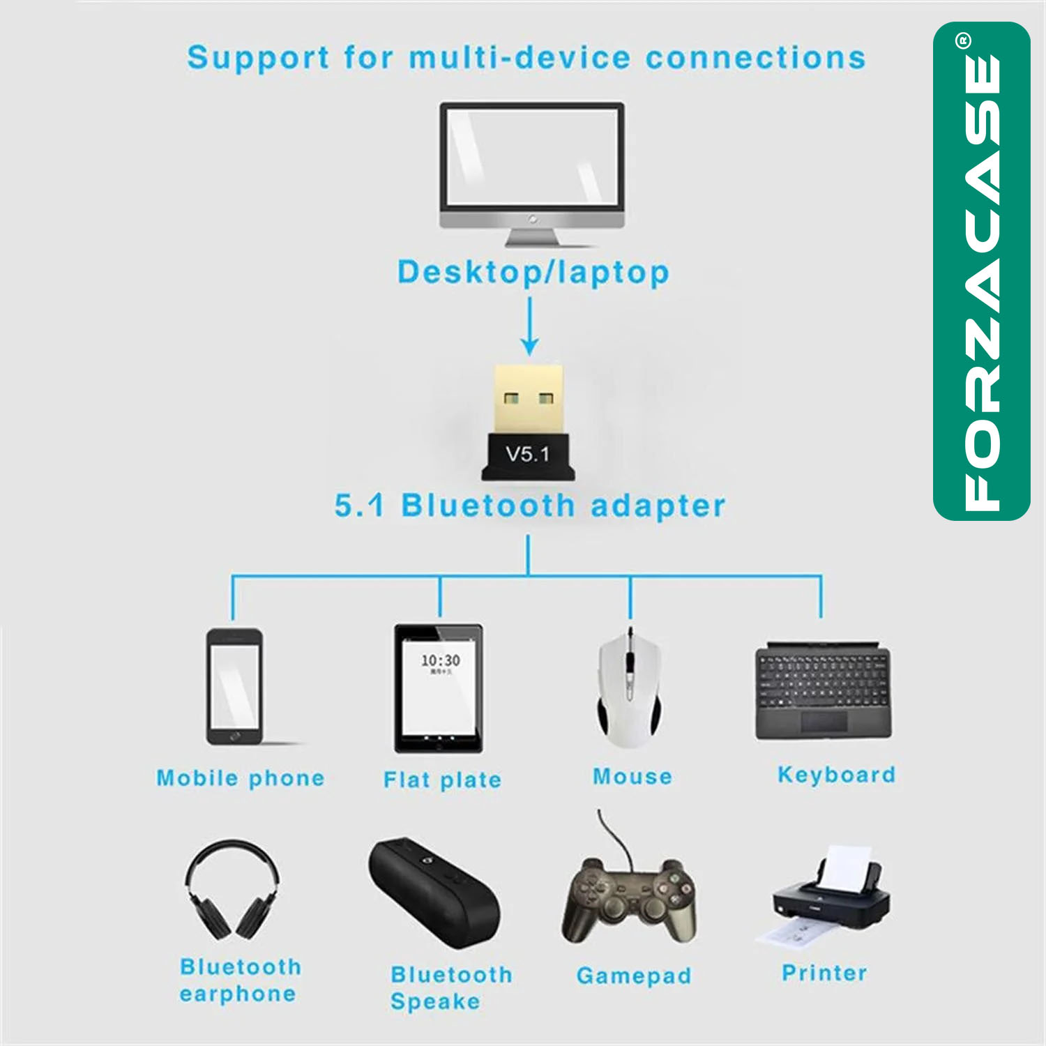 Forzacase Mini v5.1 USB Bluetooth Dongle 5.1 Bluetooth Adaptör - FC443