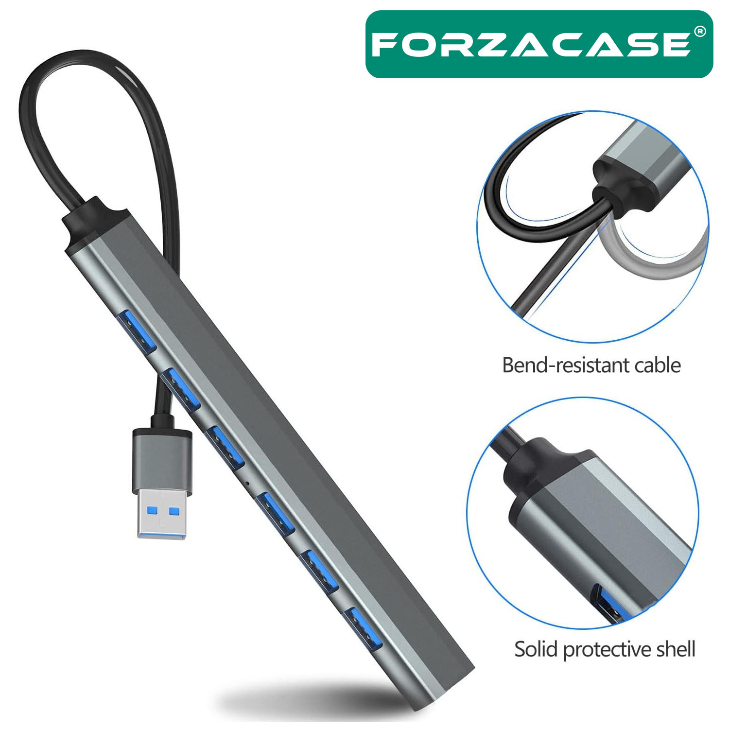 Forzacase USB 3.0 to USB 2.0 Port Çoğaltıcı Hub 7in1 OTG Adaptör 6lı USB Çoklayıcı -FC445