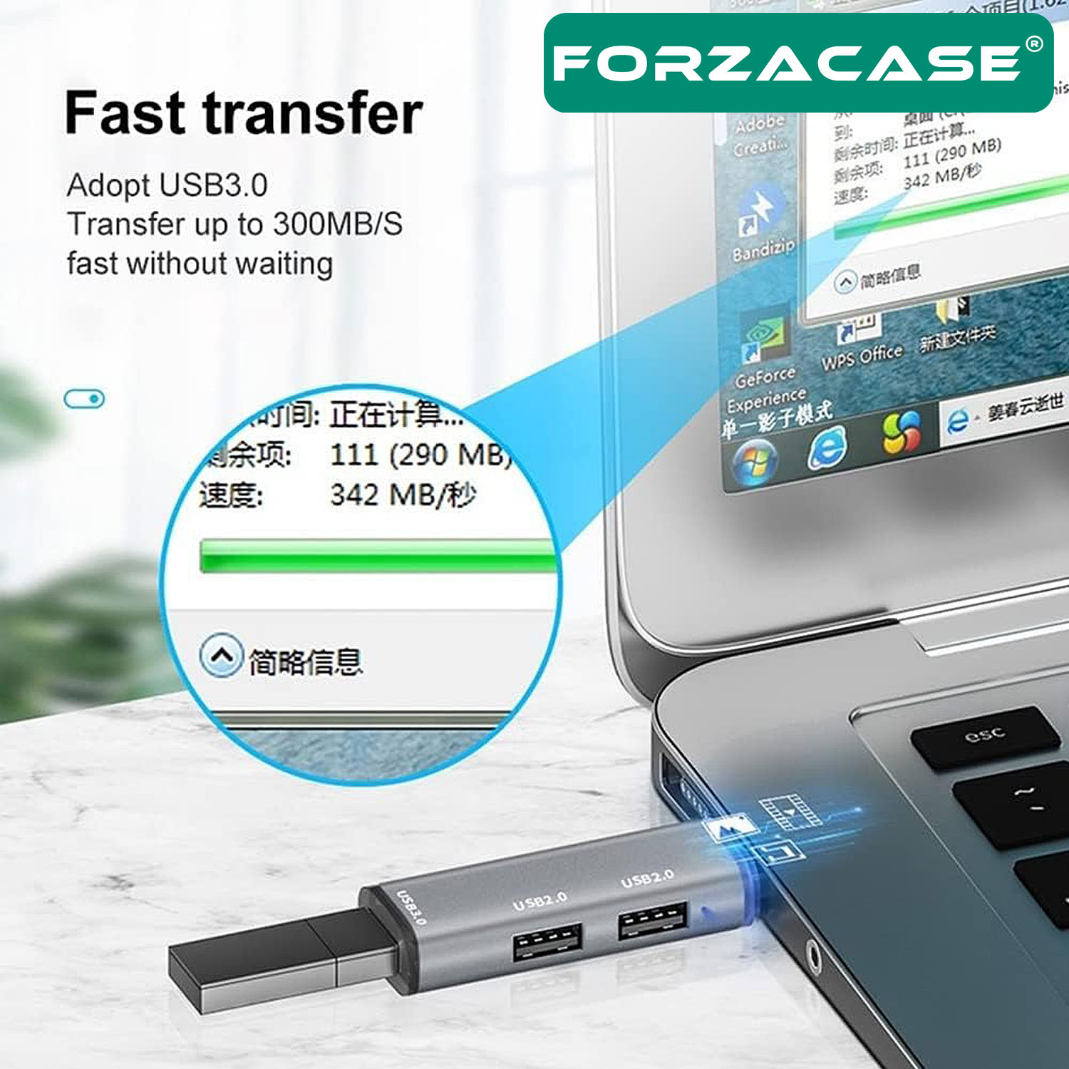 Forzacase Type-C to USB 3.0 Çoğaltıcı Hub 3in1 OTG Adaptör - FC446