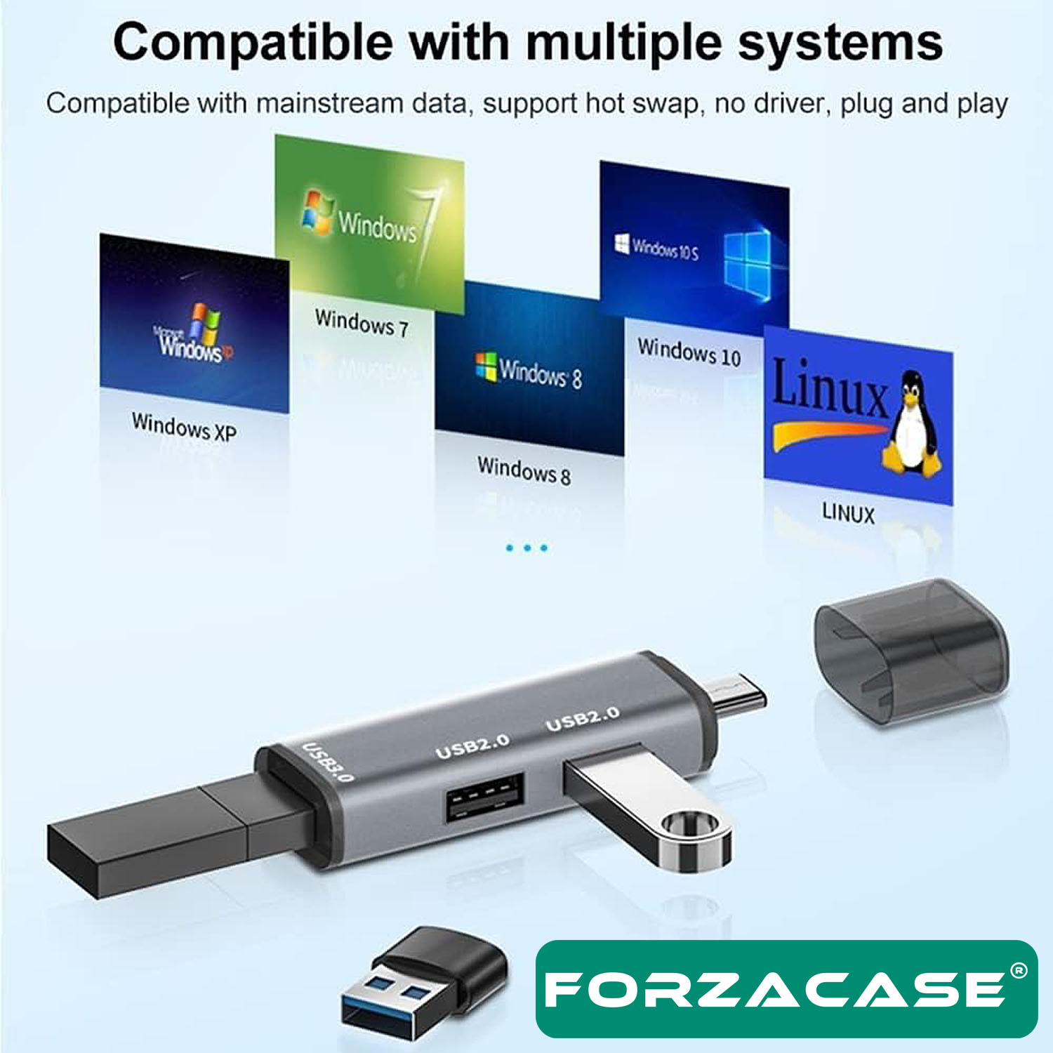 Forzacase Type-C to USB 3.0 Çoğaltıcı Hub 3in1 OTG Adaptör - FC446