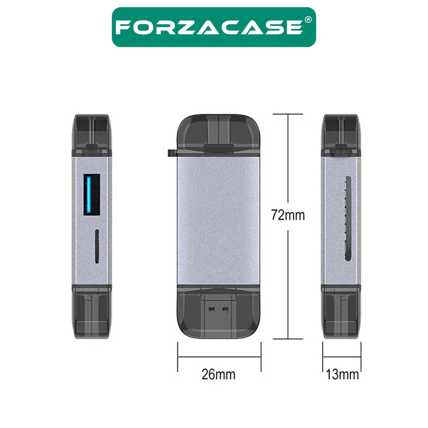 Forzacase USB 3.0 Type C Micro USB Kart Okuyucu 3in1 USB OTG SD/TF - FC447