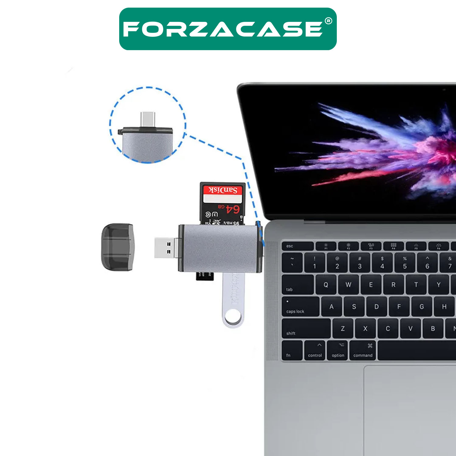 Forzacase USB 3.0 Type C Micro USB Kart Okuyucu 3in1 USB OTG SD/TF - FC447