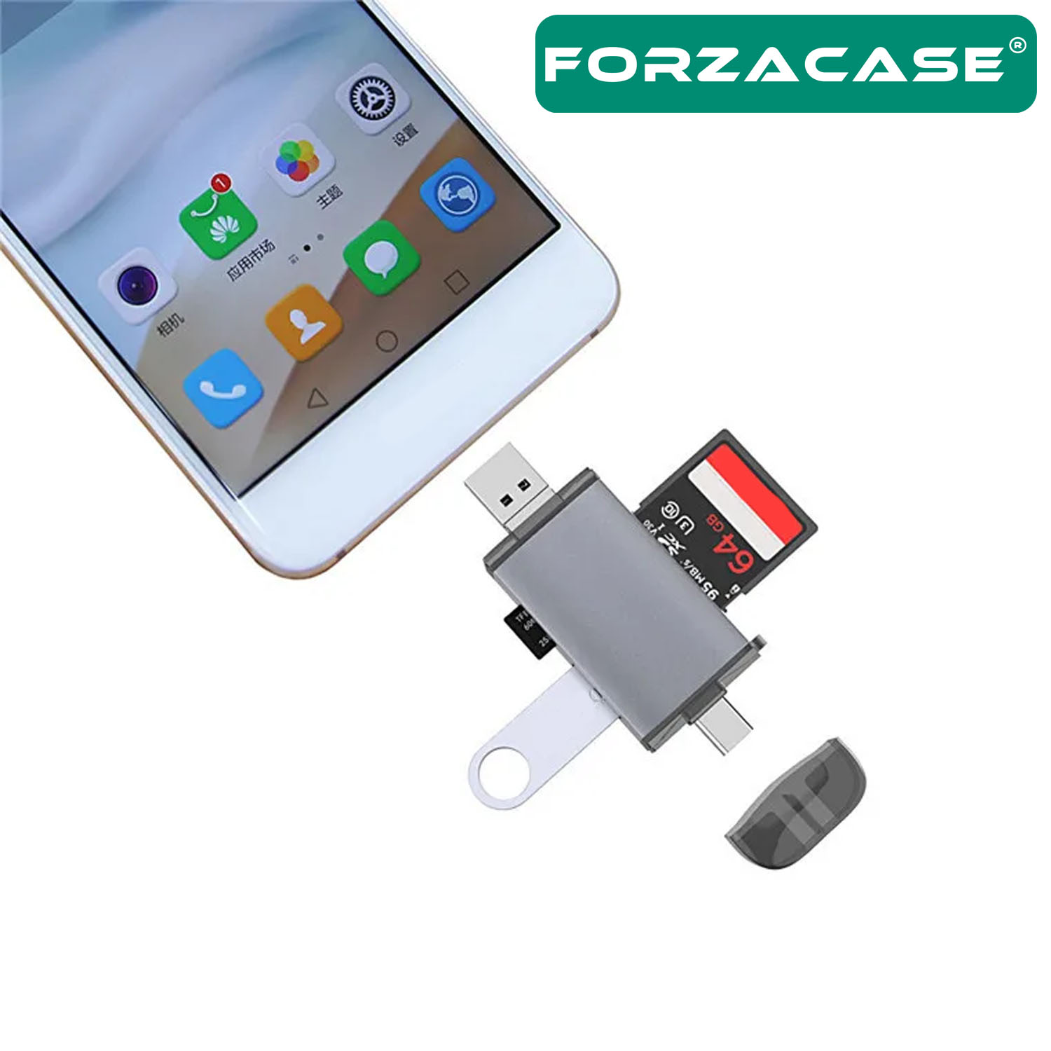 Forzacase USB 3.0 Type C Micro USB Kart Okuyucu 3in1 USB OTG SD/TF - FC447