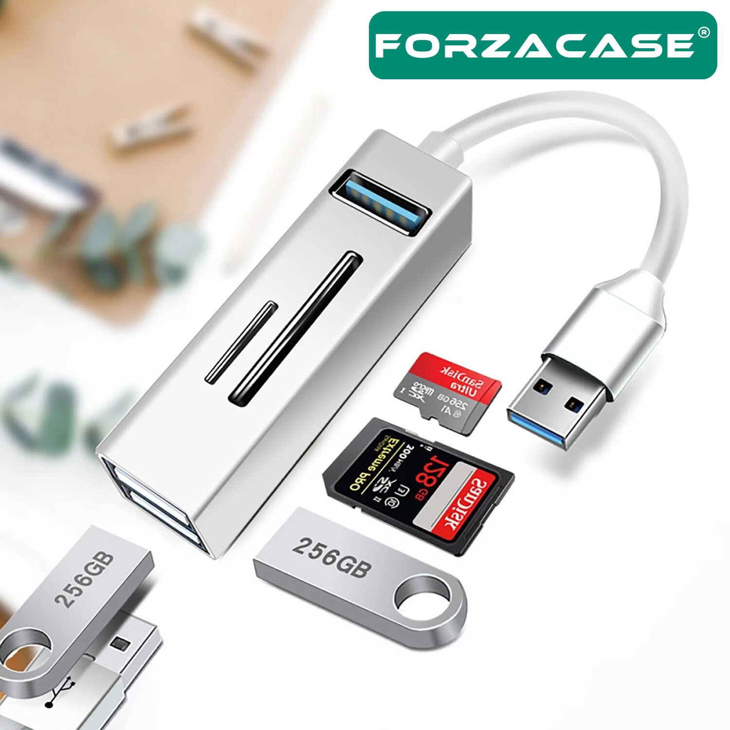 Forzacase USB 3.0 Çoğaltıcı Hub Kart Okuyuculu 5in1 USB OTG SD/TF - FC451