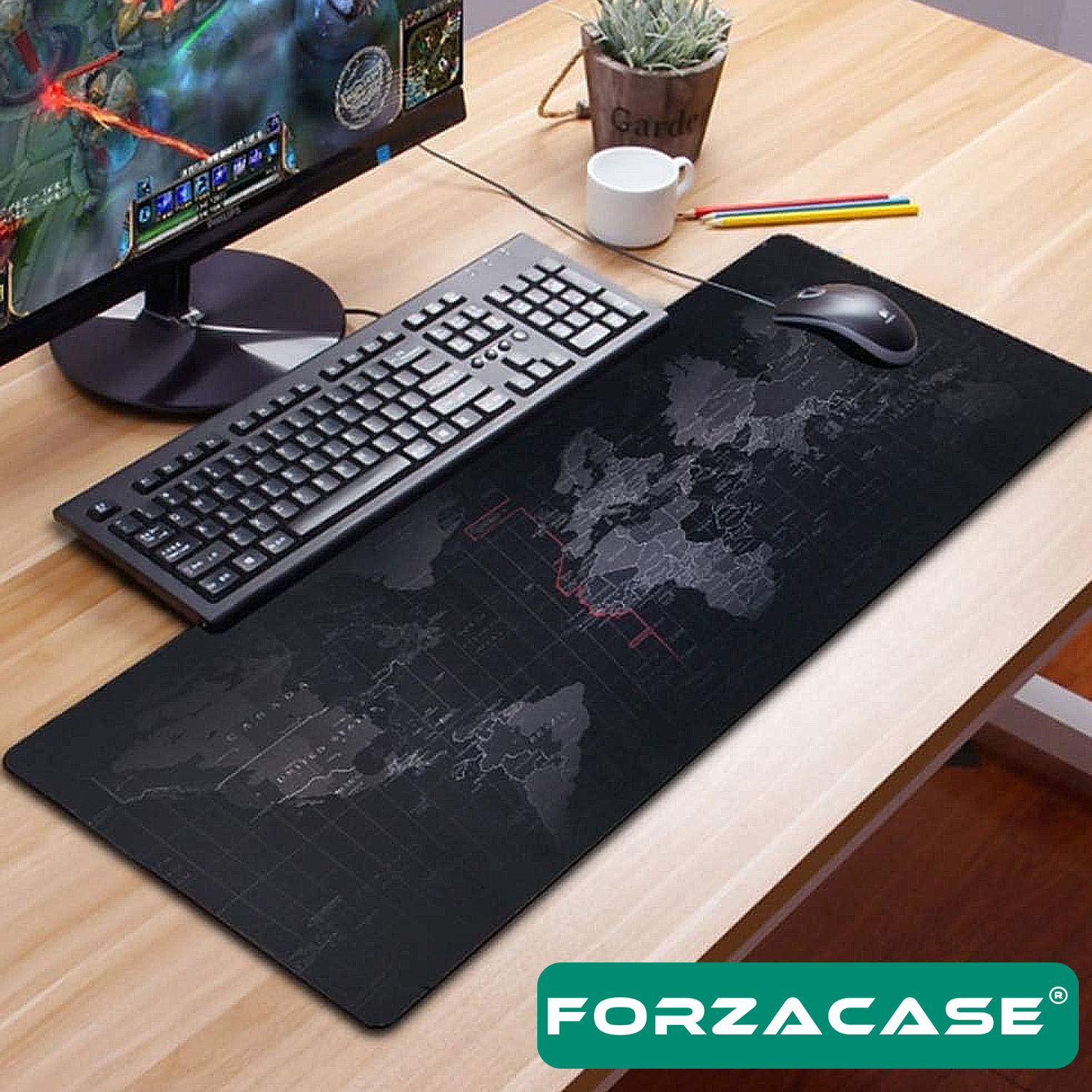 Forzacase RGB Ledli Gaming Mouse Pad 80x30cm Dünya Haritası - FC454