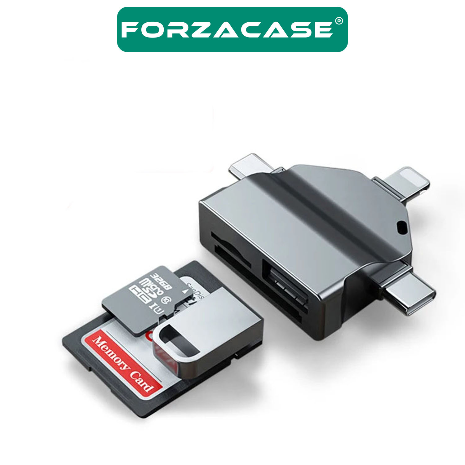 Forzacase Lightning Type-C Micro USB to USB Flash Bellek ve SD / TF Kart Okuyucu Adaptör - FC459