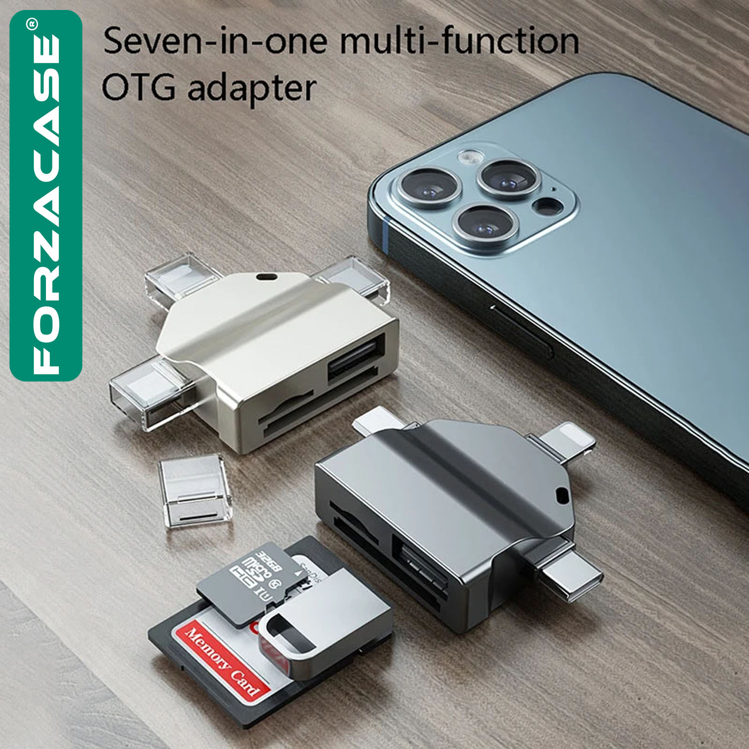 Forzacase Lightning Type-C Micro USB to USB Flash Bellek ve SD / TF Kart Okuyucu Adaptör - FC459