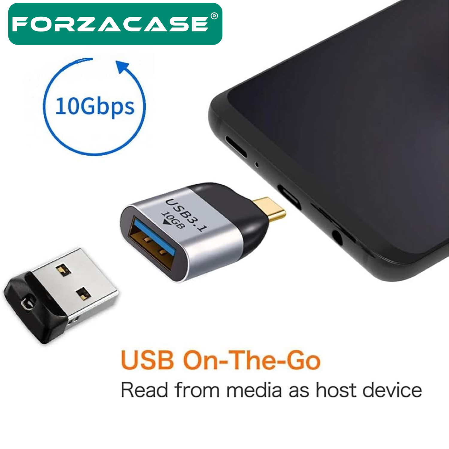 Forzacase Type C to OTG Adaptör USB 3.0 10 Gbps Veri Aktarma Adaptörü - FC462
