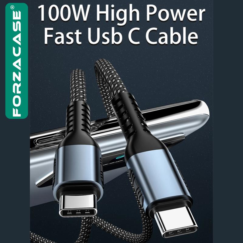 Forzacase Type-C to Type-C 5A 100W PD Hızlı Şarj ve Data Kablosu Örgülü 2 metre - FC464