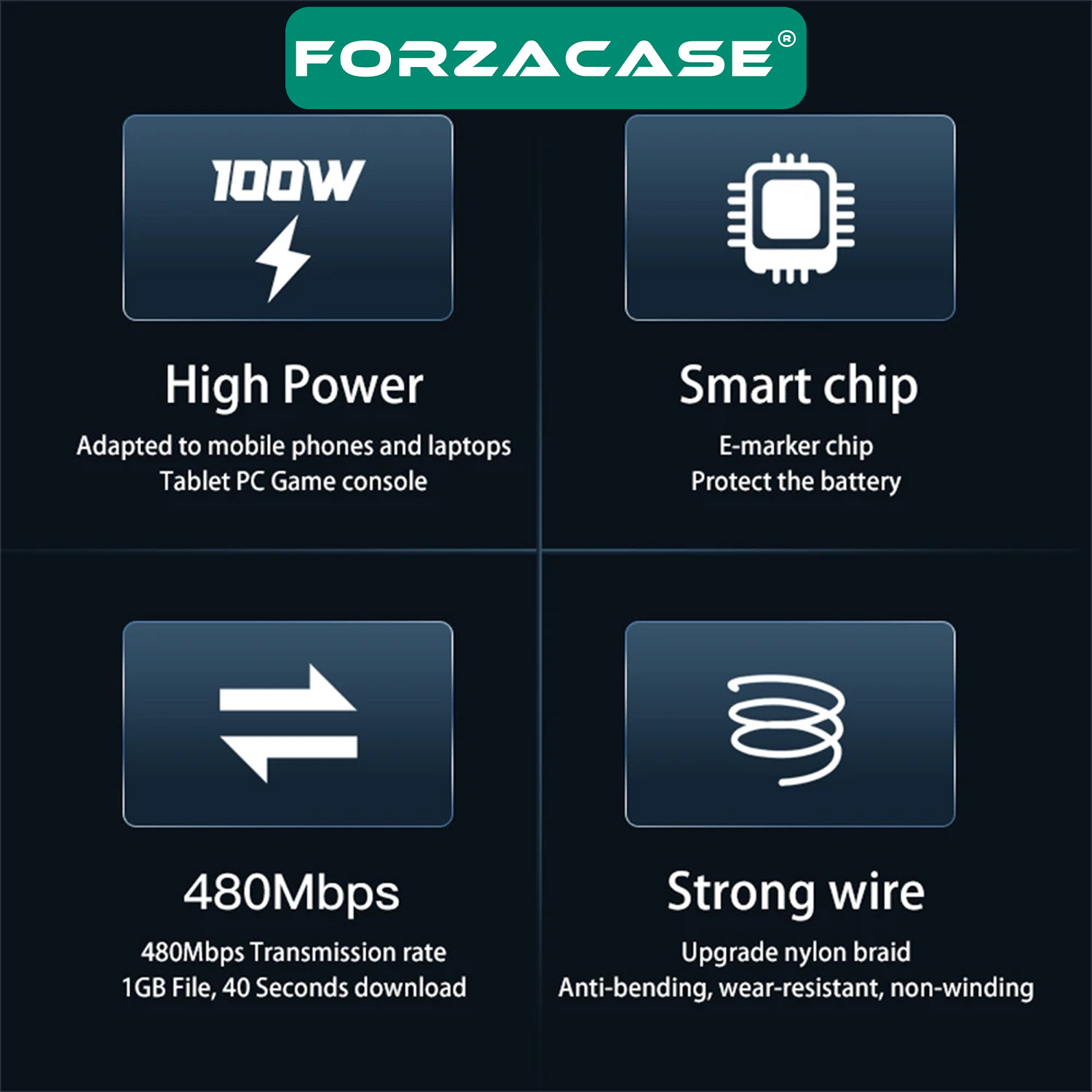 Forzacase Type-C to Type-C 5A 100W PD Hızlı Şarj ve Data Kablosu Örgülü 1 metre - FC463