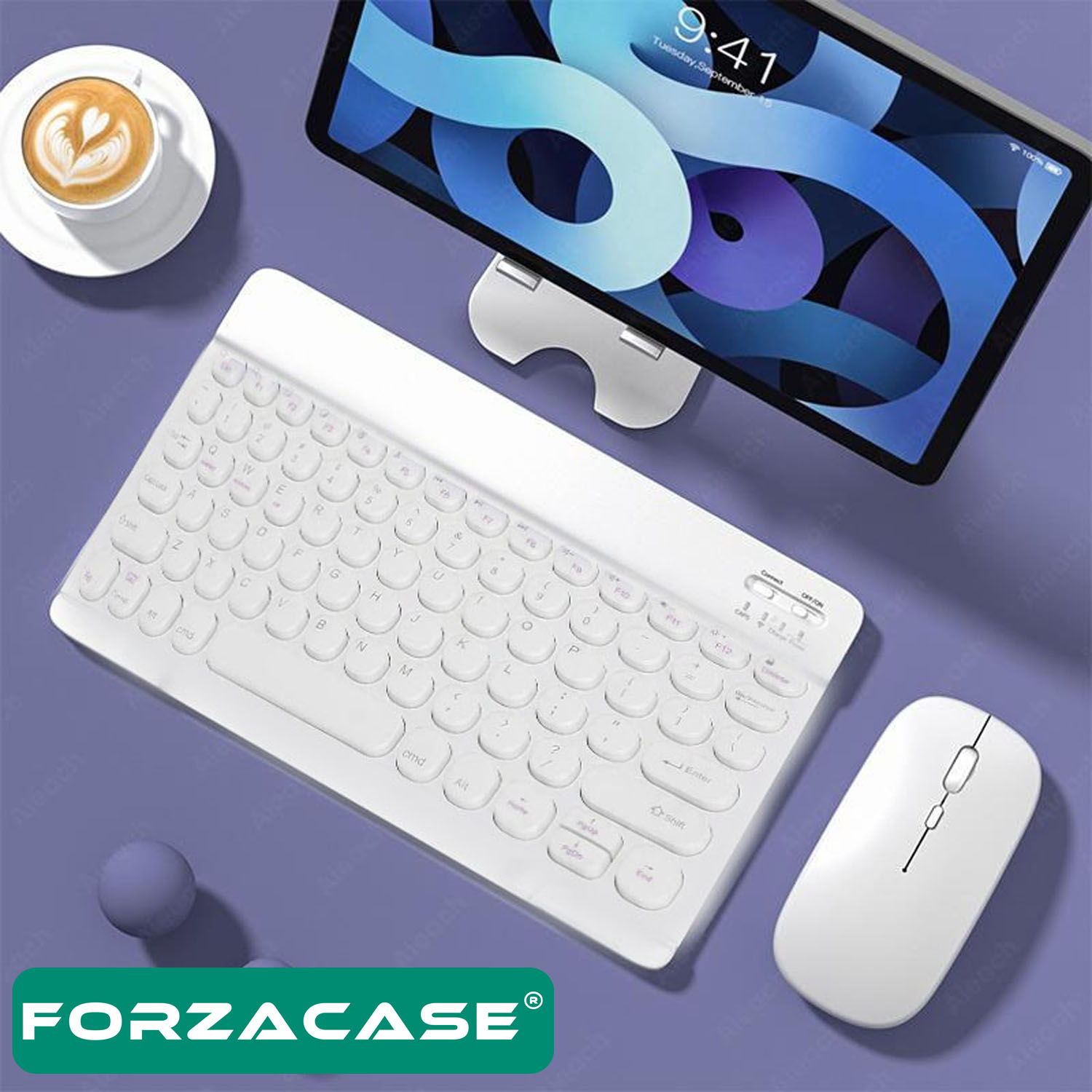Forzacase Tablet ve Telefonlar için Yuvarlak Tuşlu Bluetooth Klavye ve Mouse Seti - FC465