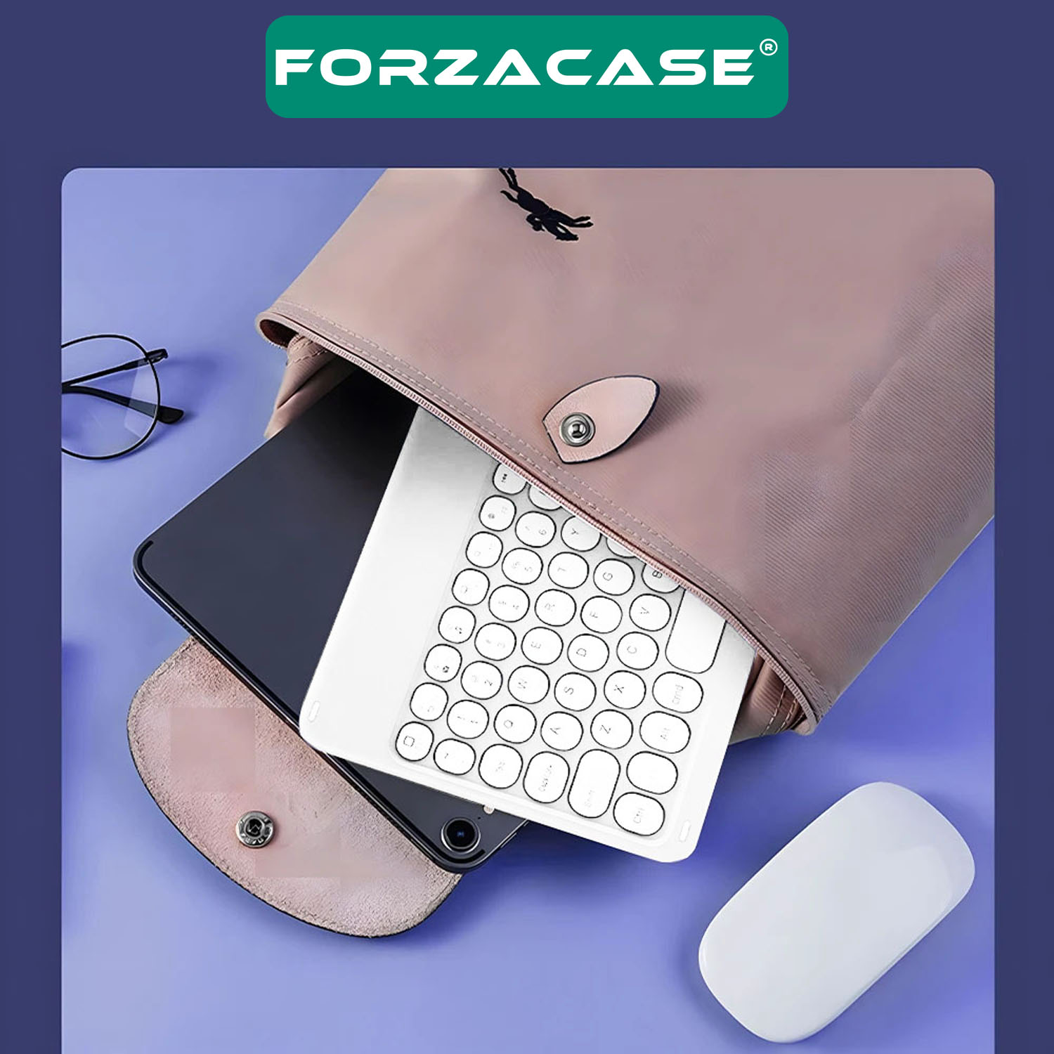 Forzacase Tablet ve Telefonlar için Yuvarlak Tuşlu Bluetooth Klavye ve Mouse Seti - FC465