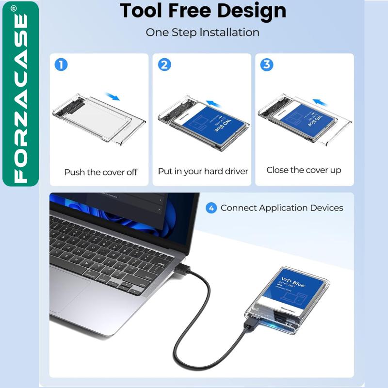 Forzacase Taşınabilir Yüksek Hızlı 5Gbps USB 2.0/3.0 SATA 2.5 inch Harici Harddisk Kutusu - FC469