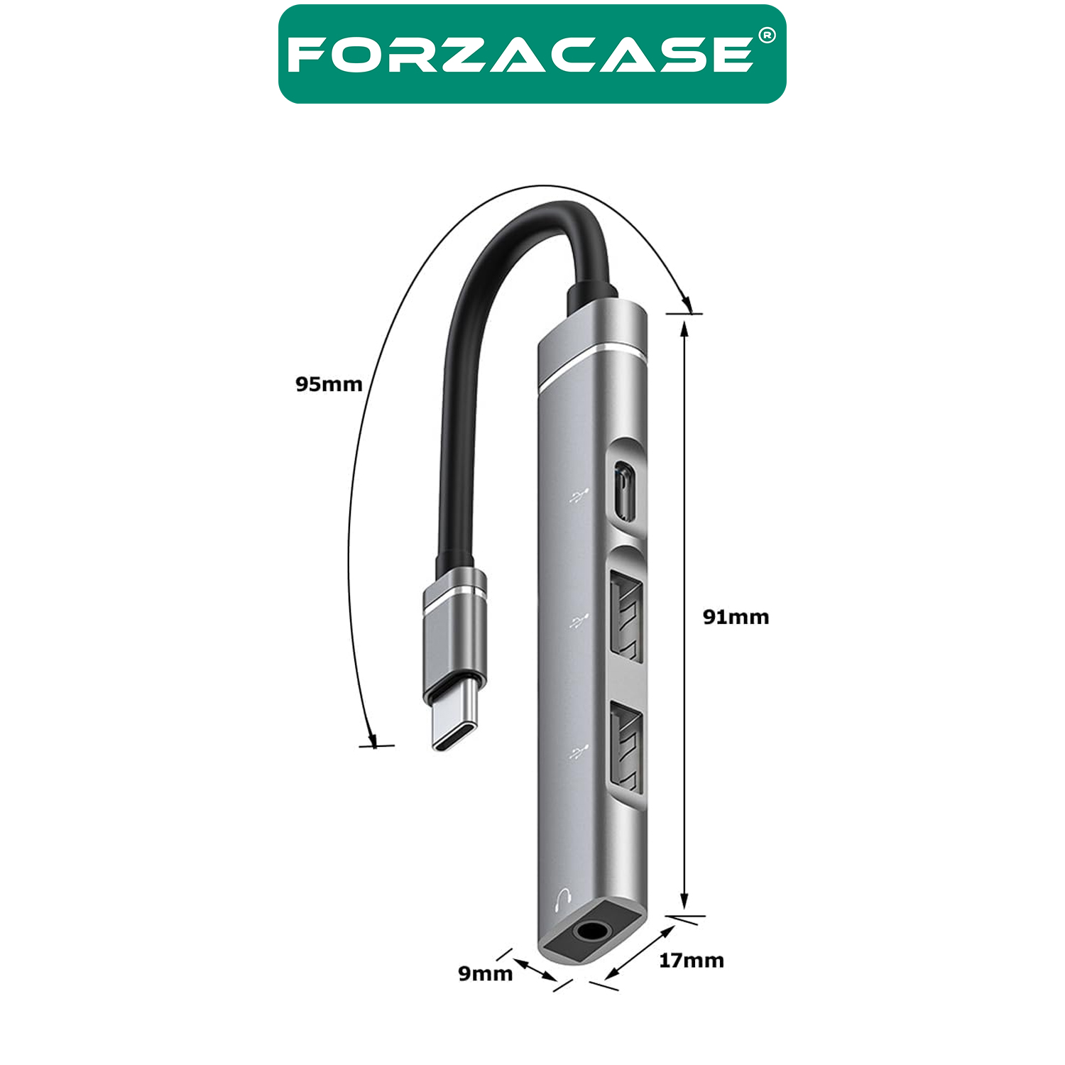 Forzacase 4in1 Type C + 3.5mm Jack + Çift Usb Girişli Port Çoğaltıcı Hub OTG Adaptör - FC484