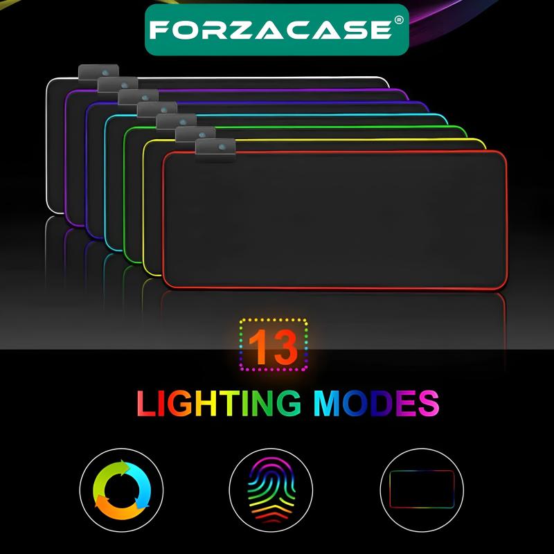 Forzacase Siyah Zemin RGB Ledli Gaming Mouse Pad RGB Oyuncu Mouse Pad 80X30 cm - FC486