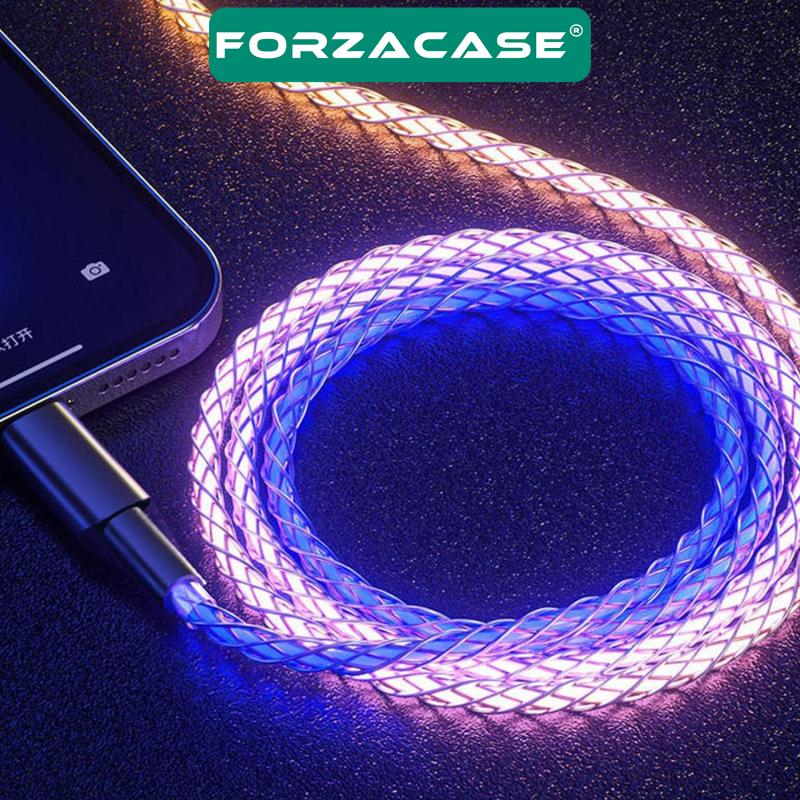 Forzacase Type-C to USB 6A 66W PD RGB Işıklı Hızlı Şarj ve Data Kablosu 1 metre - FC492