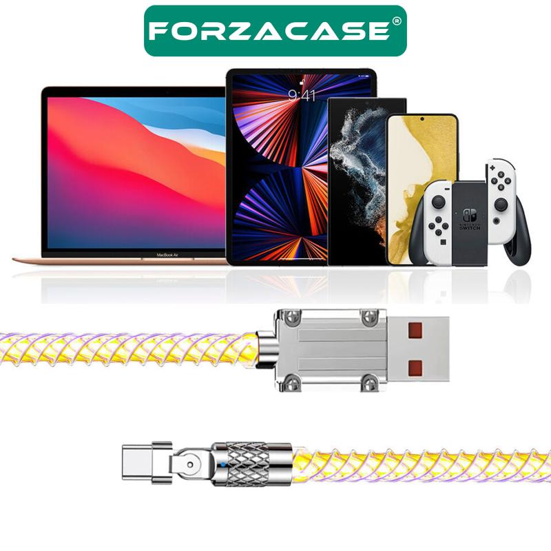 Forzacase Type-C to USB 6A 66W PD RGB Işıklı Hızlı Şarj ve Data Kablosu 1 metre - FC492