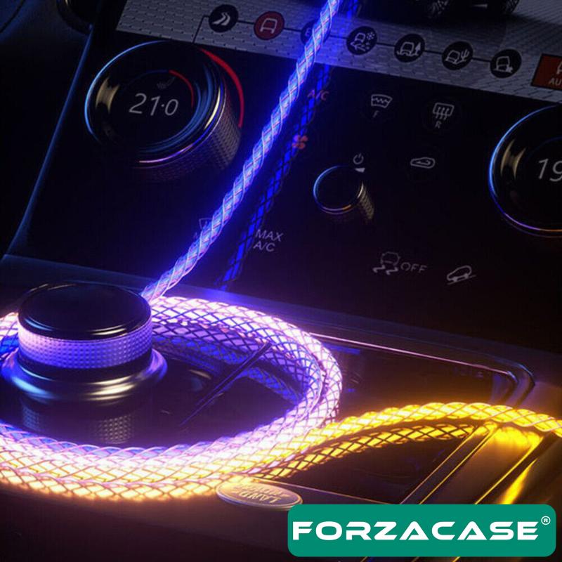 Forzacase Micro USB to USB 6A 66W PD RGB Işıklı Hızlı Şarj ve Data Kablosu 1 metre - FC494