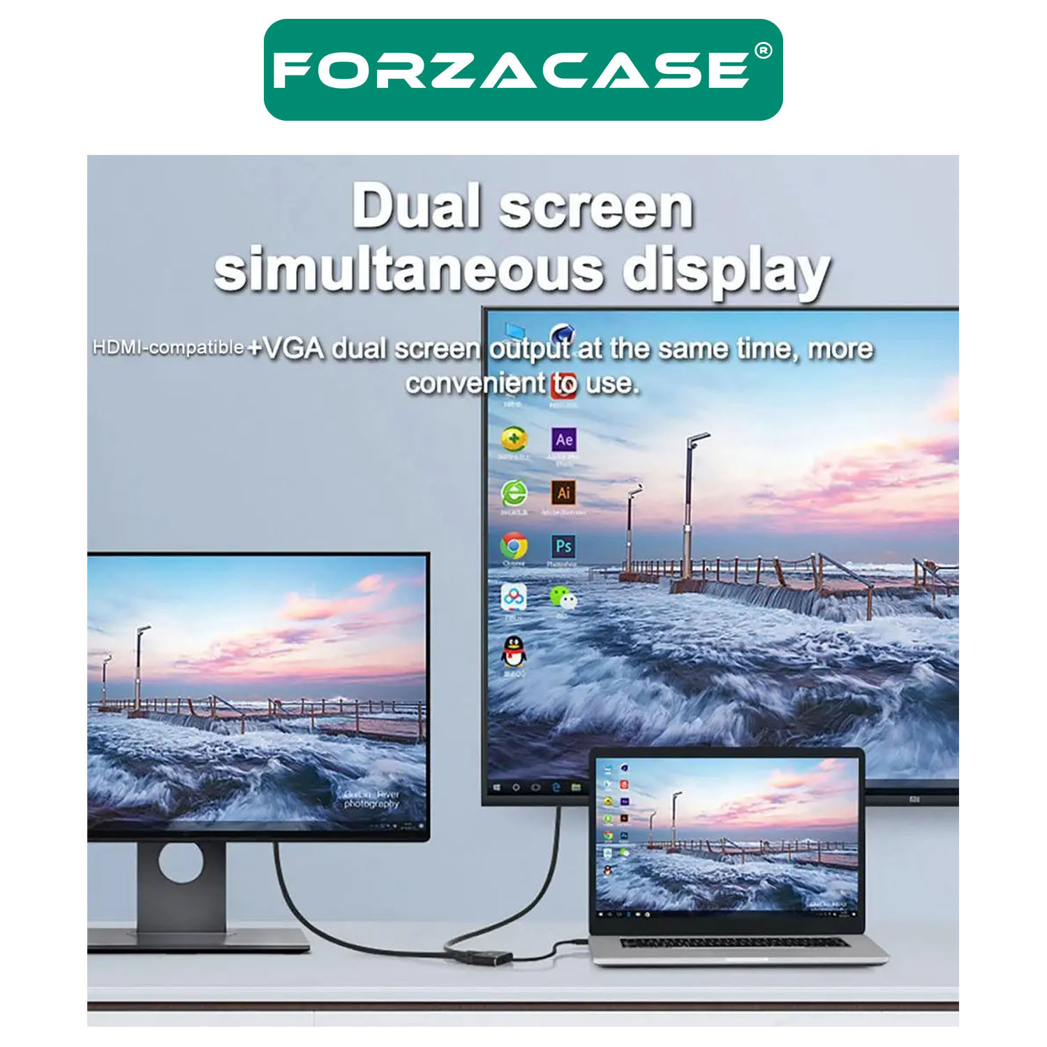 Forzacase USB 3.0 to HDMI VGA Çevirici 3.5mm Aux Destekli Adaptör Görüntü ve Ses Aktarıcı - FC498