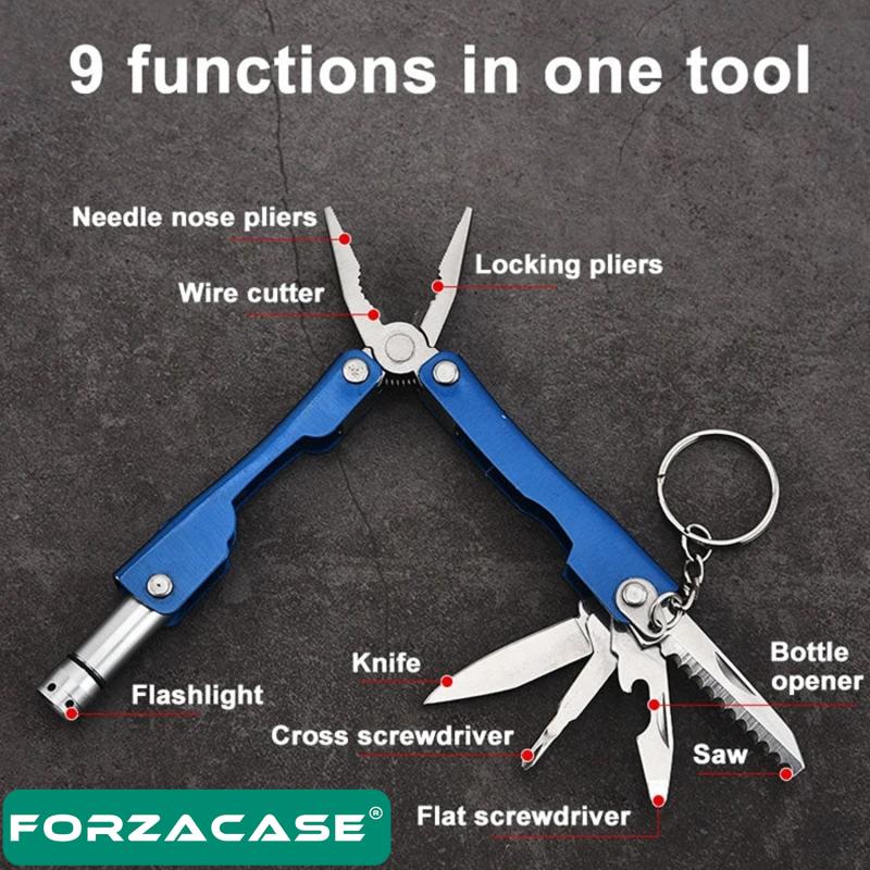 Forzacase Çok Amaçlı 9in1 Katlanabilir Mini Pense Çok Fonksiyonlu Katlanır Metal Çakı - FC505