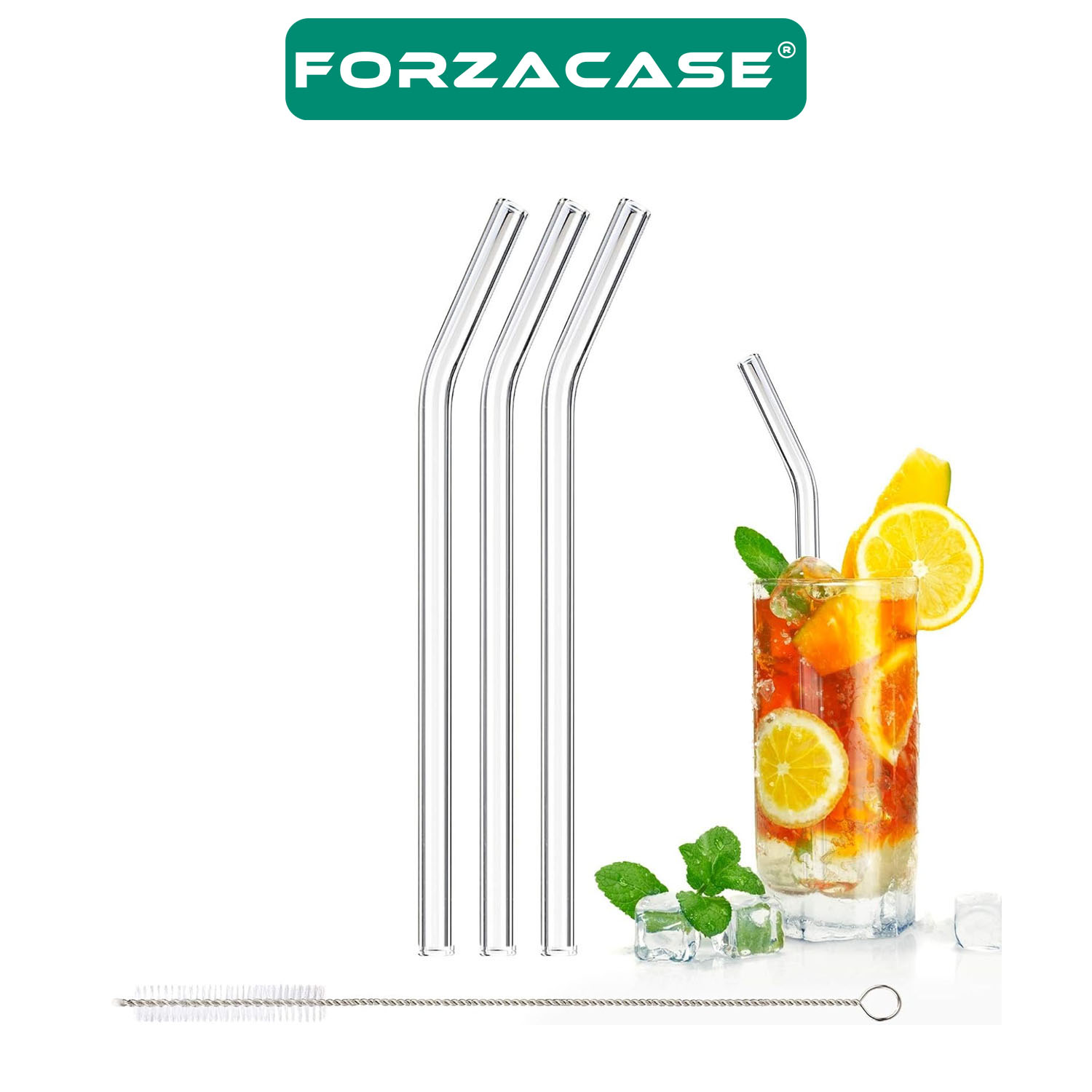 Forzacase Isıya Dayanıklı Çevre Dostu Yıkanabilir 3’lü Cam Pipet ve Temizleme Çubuğu - FC520