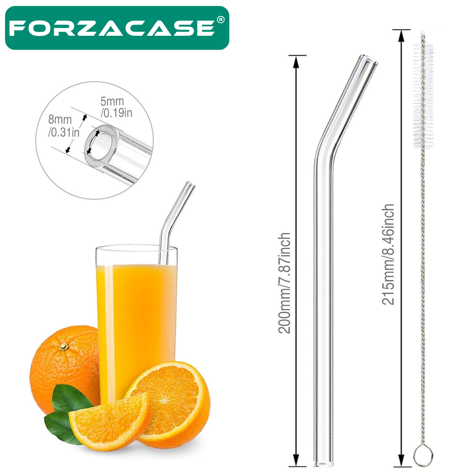 Forzacase Isıya Dayanıklı Çevre Dostu Yıkanabilir 3’lü Cam Pipet ve Temizleme Çubuğu - FC520