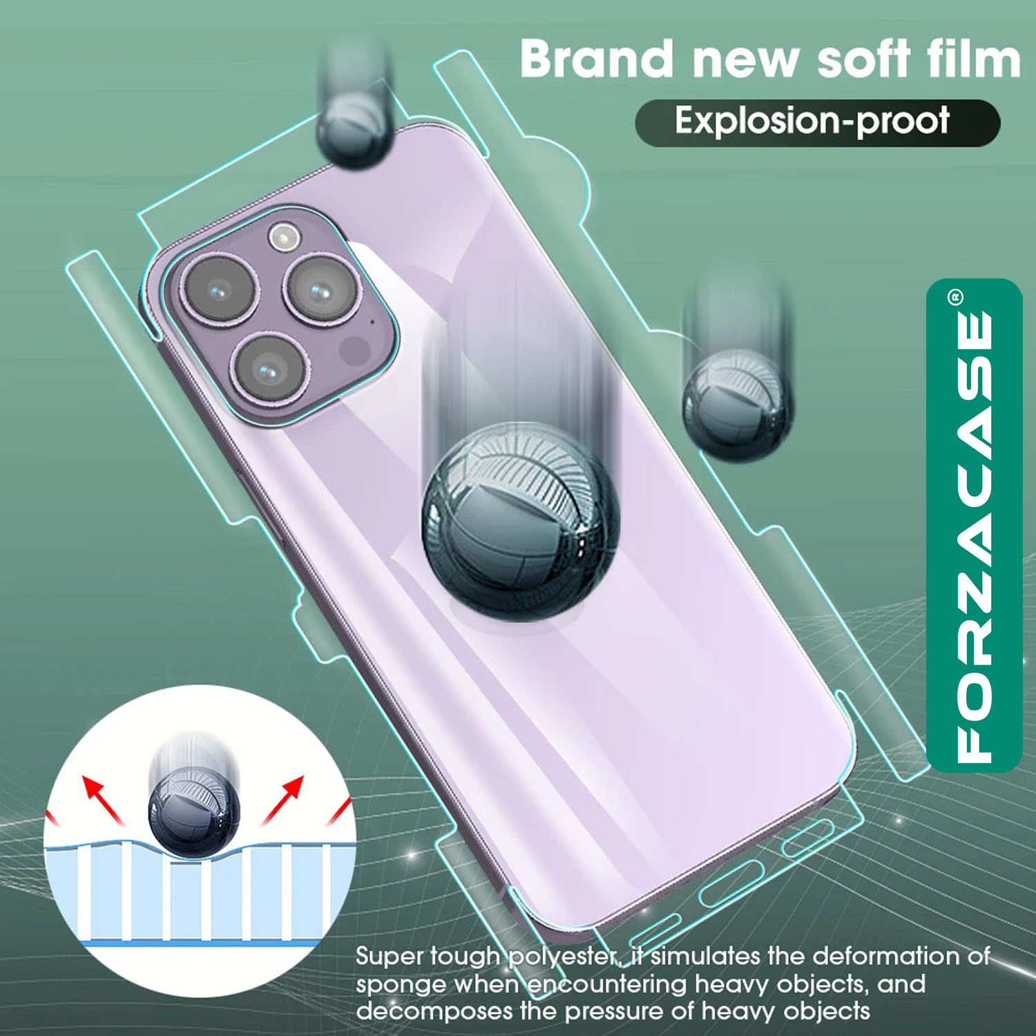 Forzacase iPhone 14 Pro ile uyumlu Hydrogel Esnek Yan ve Arka Kapak Koruma Filmi - FC539